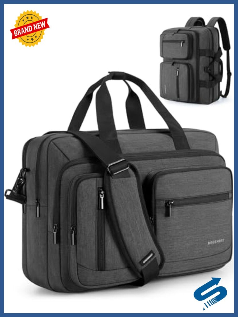 3-in-1 17.3" Laptop Bag Water-Repellent Briefcase Black